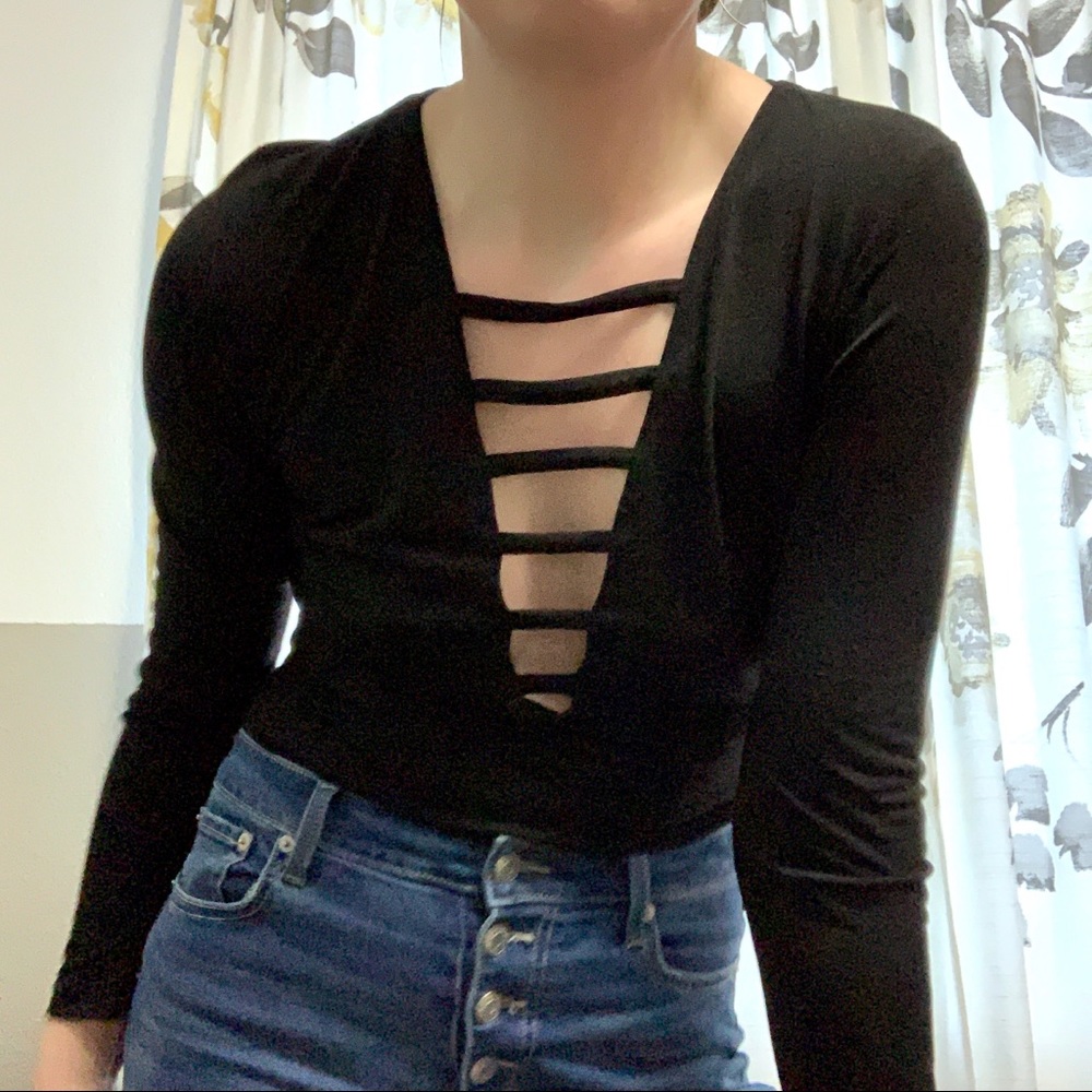 HAUTE MONDE Black Bodysuit Cutout Front